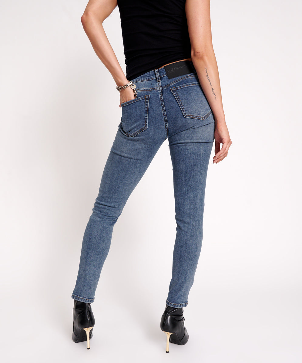 Freebirds High Waist Rigid Skinny Denim Jeans - Classic Blue