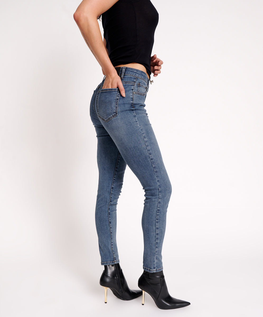 Freebirds High Waist Rigid Skinny Denim Jeans - Classic Blue