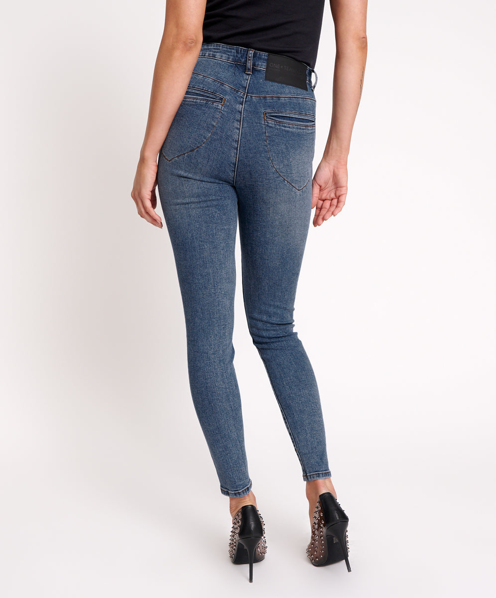 Preachers High Waist Skinny Stretch Denim Jeans - Classic Blue