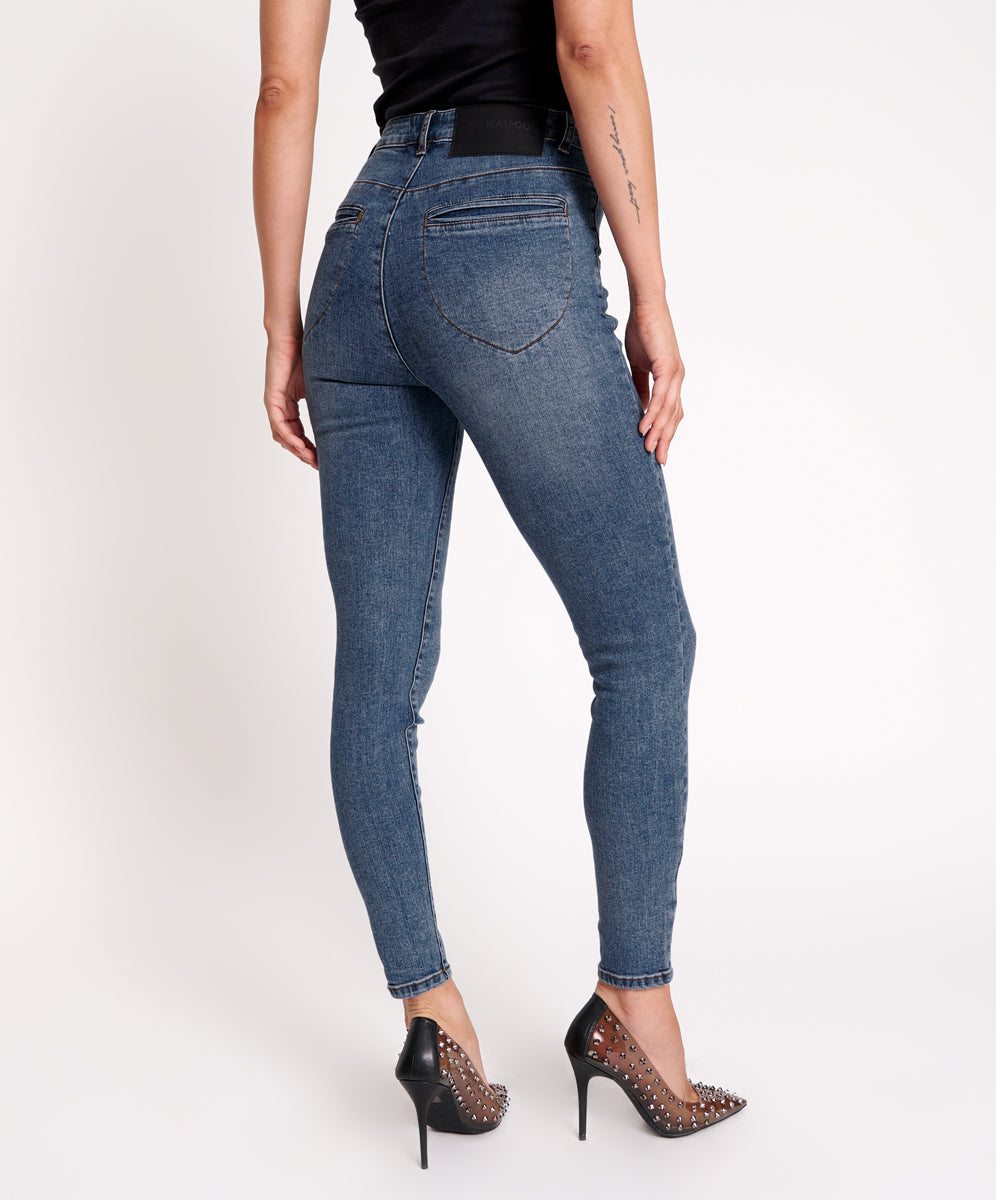 Preachers High Waist Skinny Stretch Denim Jeans - Classic Blue