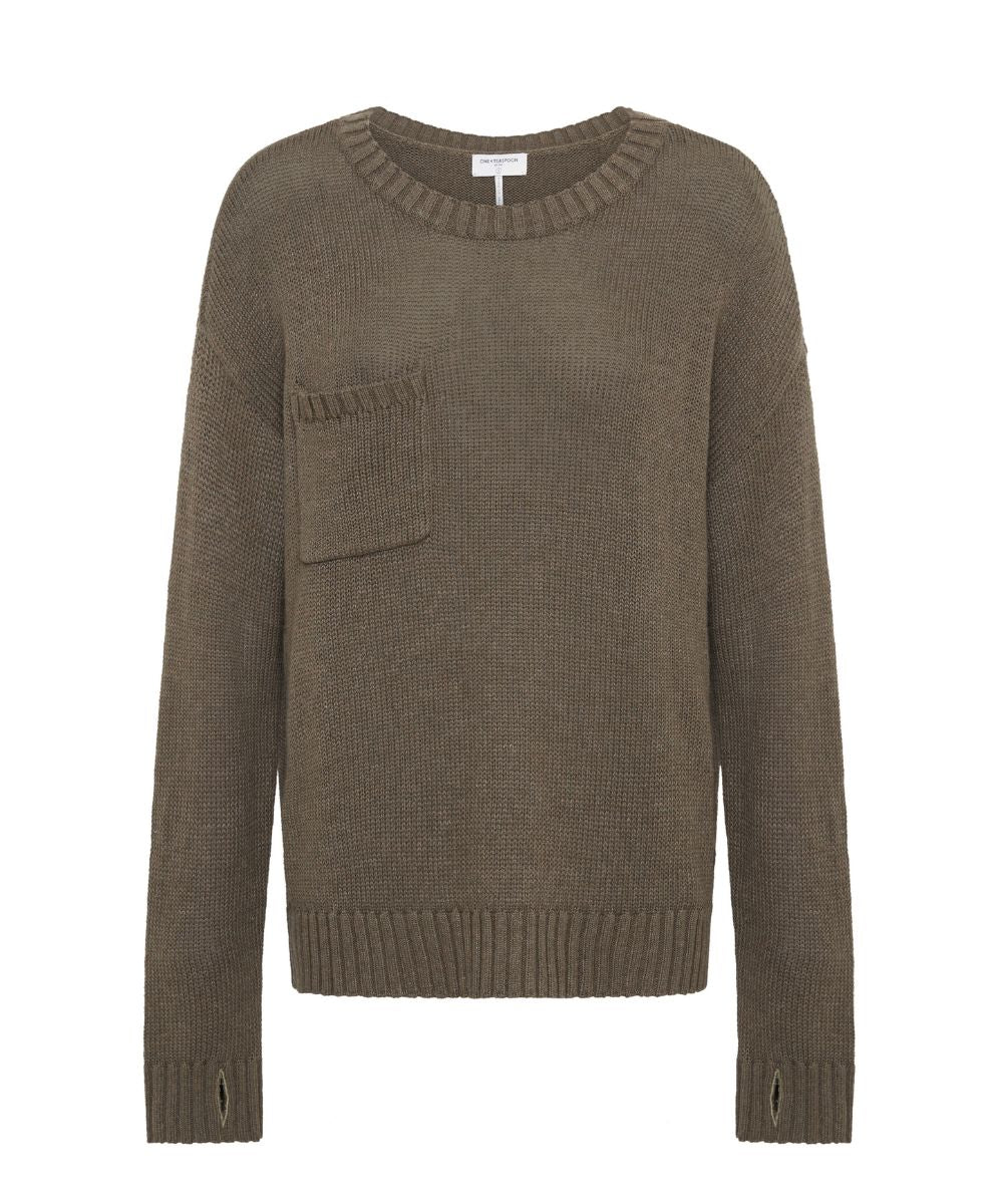 Classic Pocket Chunky Knit Sweater Khaki - Khaki