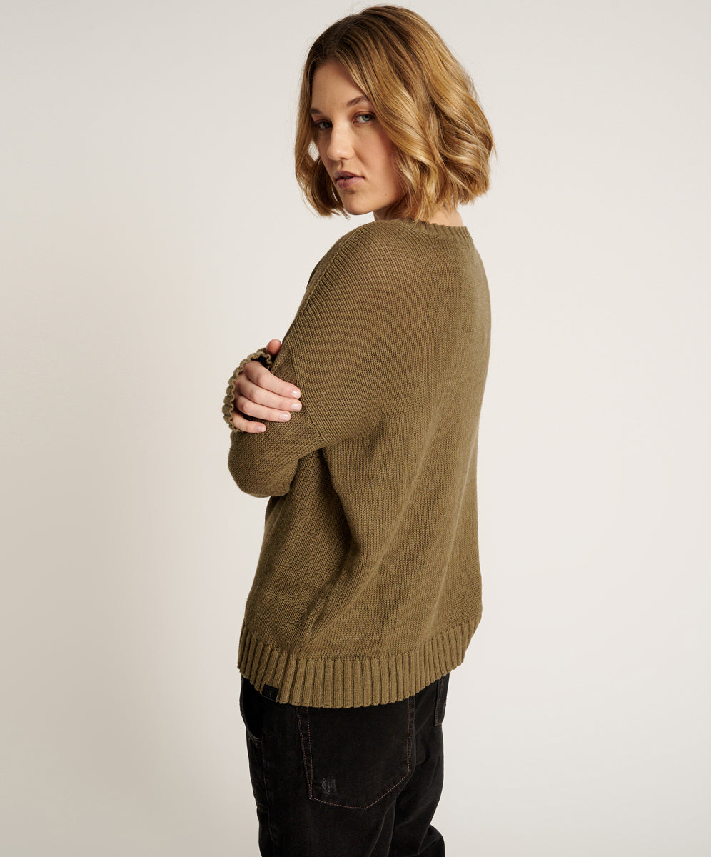 Classic Pocket Chunky Knit Sweater Khaki - Khaki