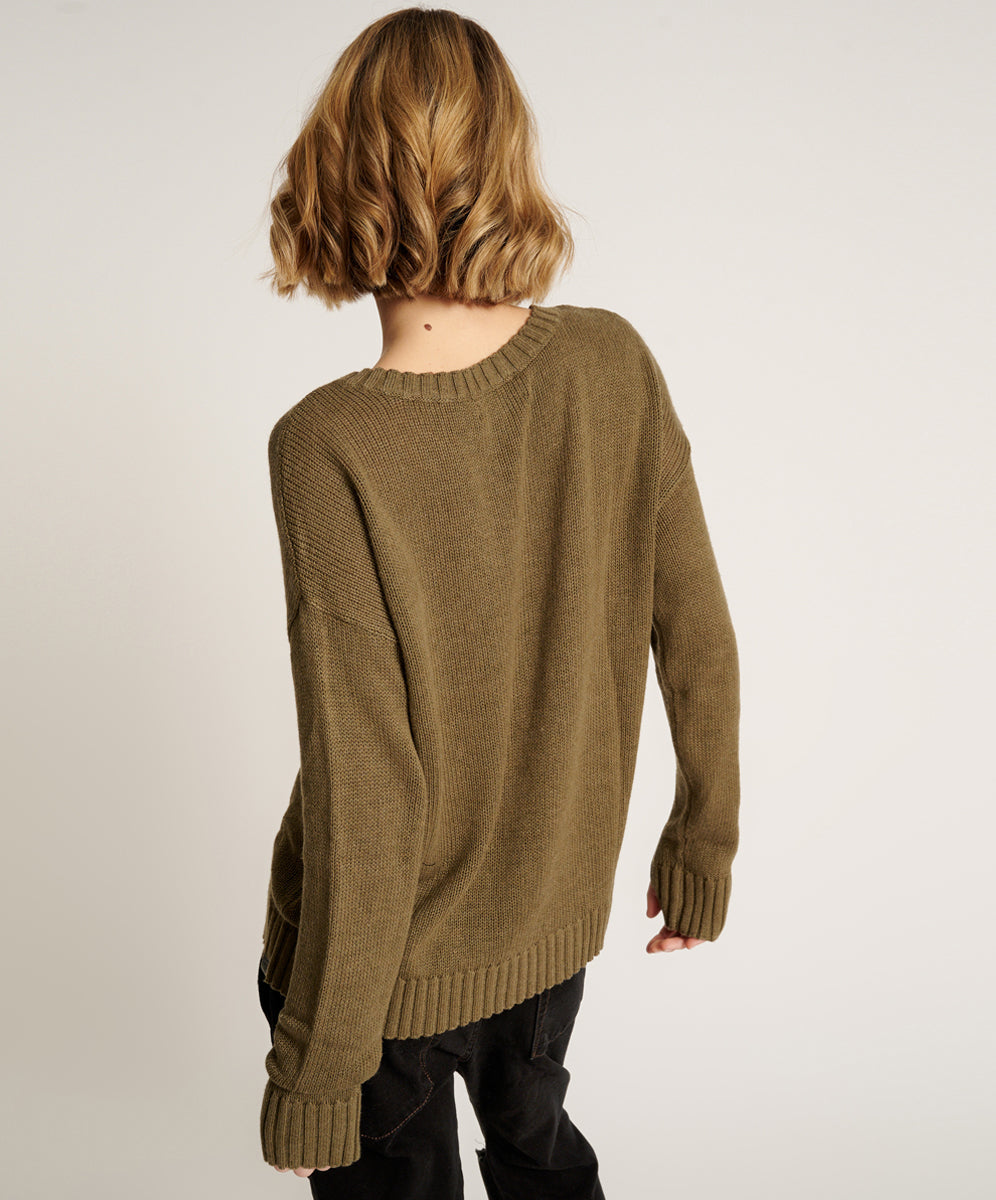 Classic Pocket Chunky Knit Sweater Khaki - Khaki