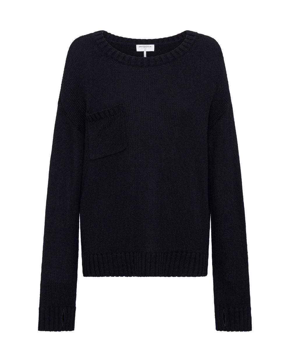 Classic Pocket Chunky Knit Sweater Black - Black