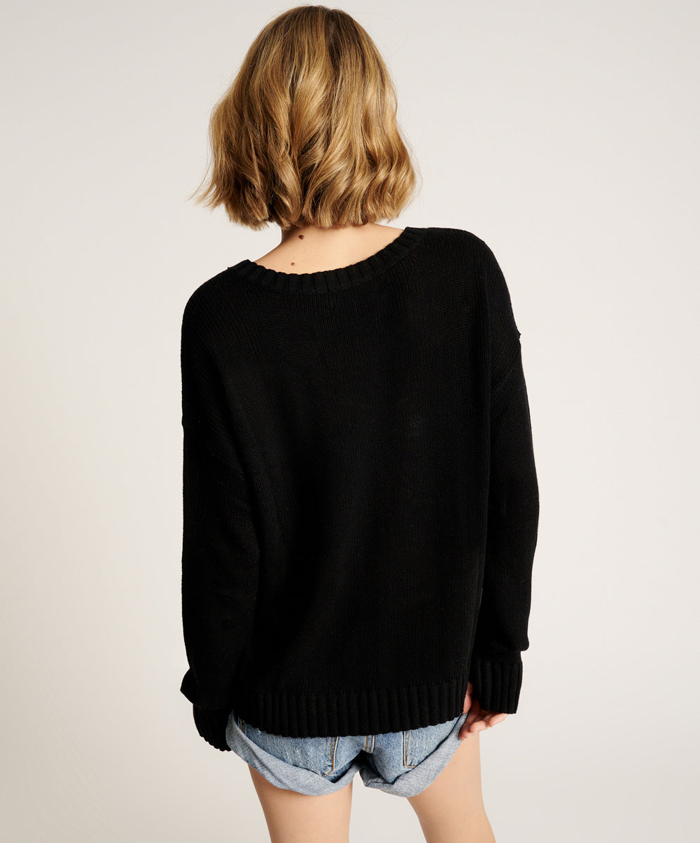 Classic Pocket Chunky Knit Sweater Black - Black