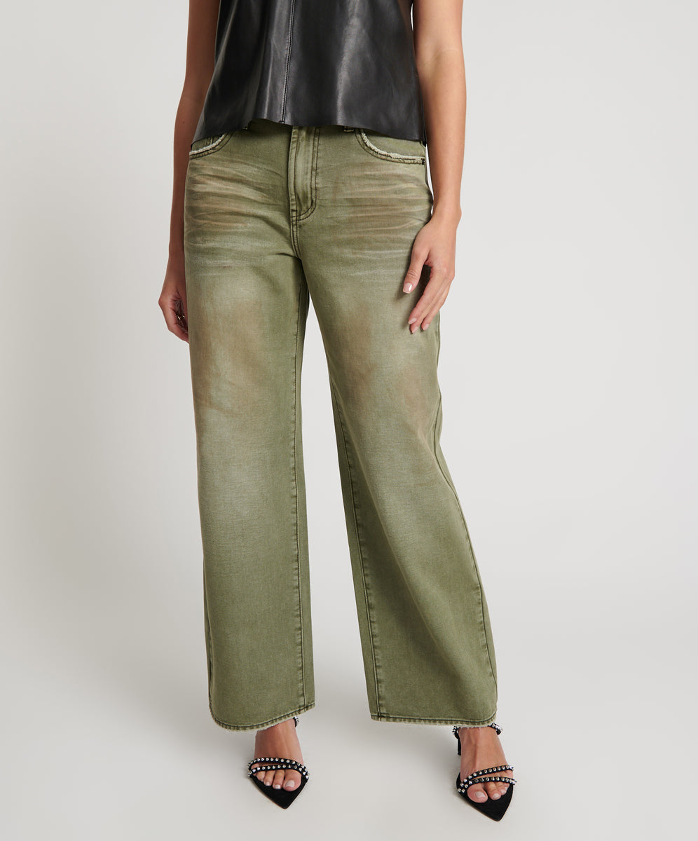 Jackson Mid Waist Wide Leg Denim Jeans - St Khaki