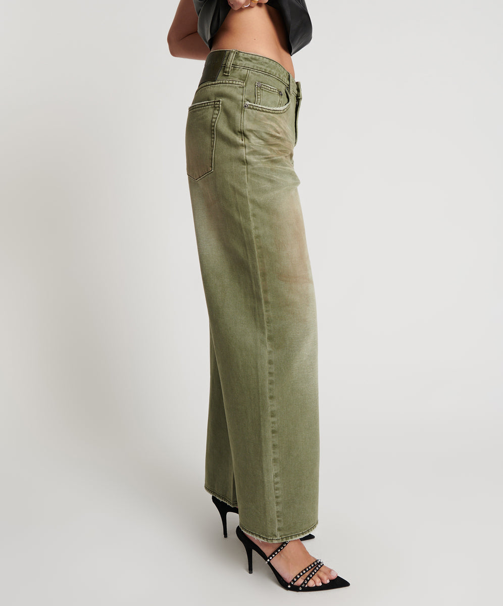 Jackson Mid Waist Wide Leg Denim Jeans - St Khaki