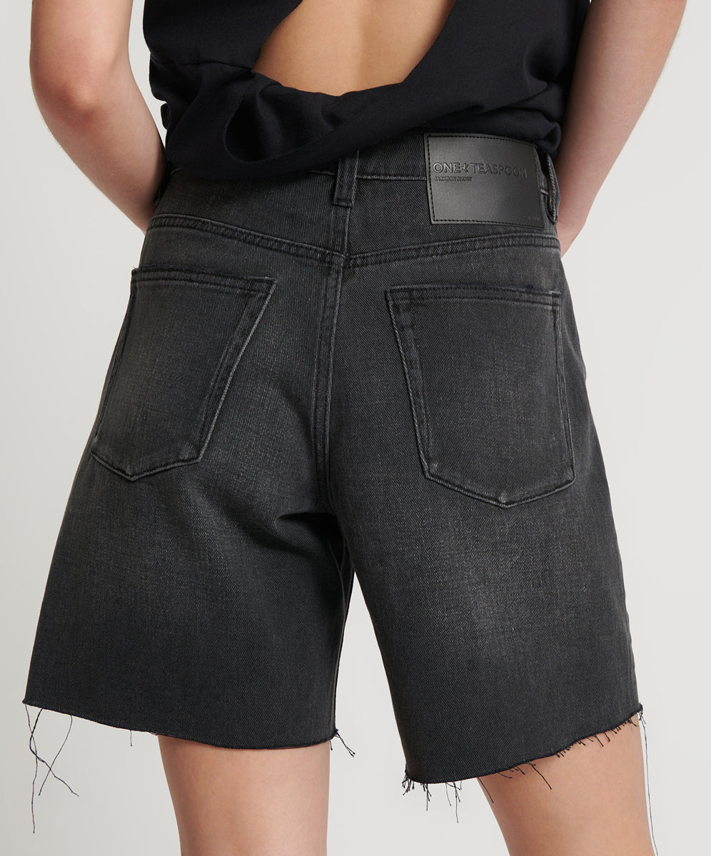 Jacksons Mid Waist Wide Leg Denim Shorts - Storm Grey