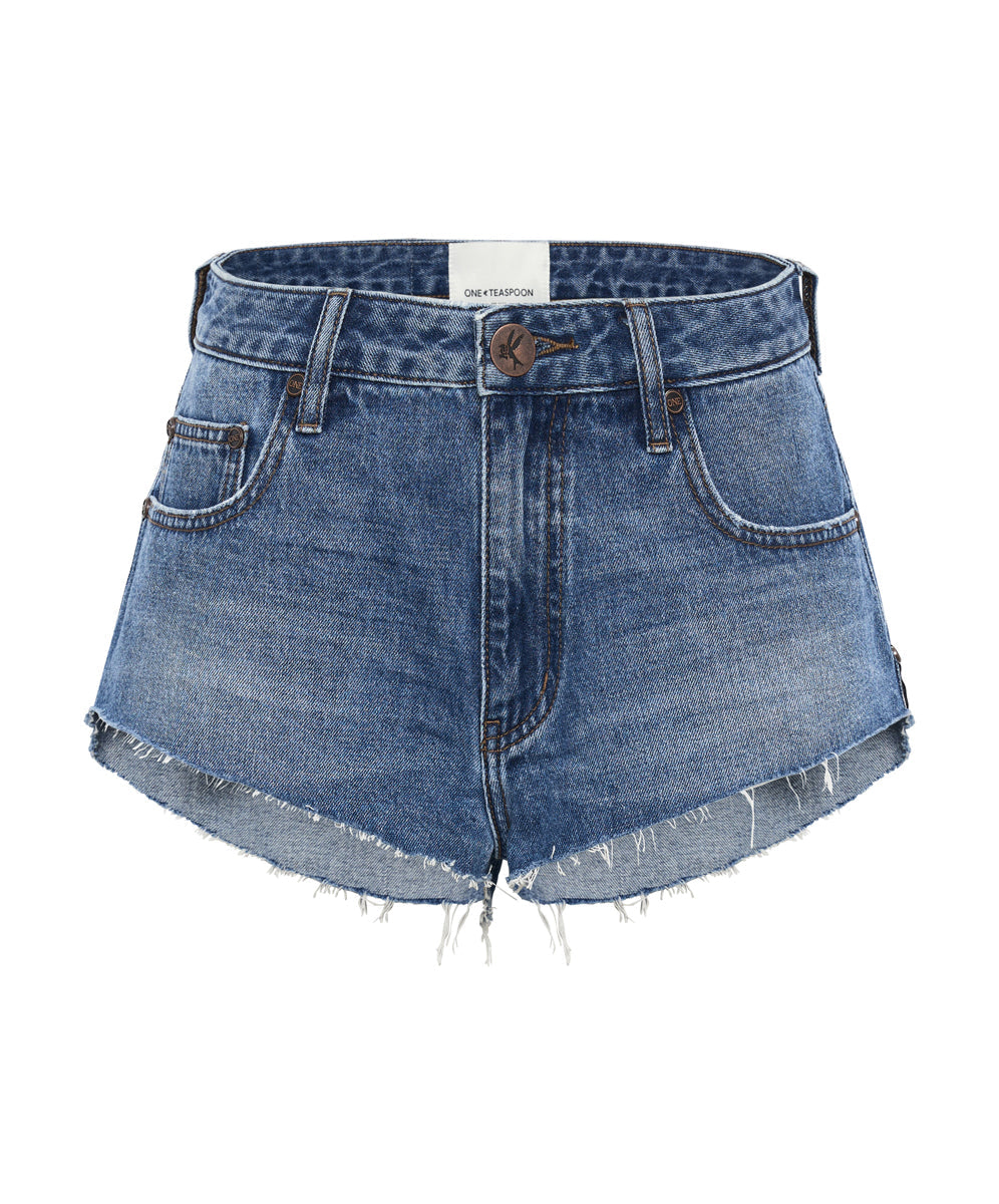 The One High Waist Cheeky Denim Shorts - Bay Blue