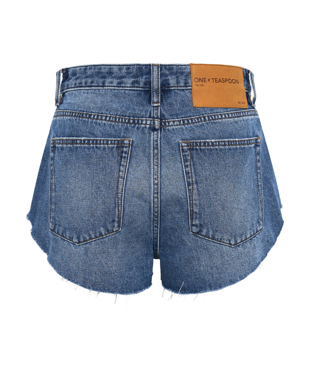 The One High Waist Cheeky Denim Shorts - Bay Blue