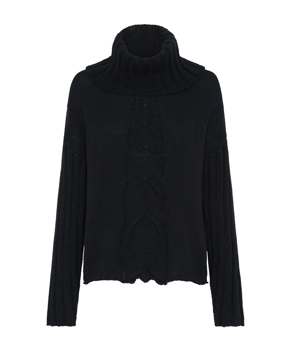 Classic Chunky Roll Neck Knit Sweater - Black