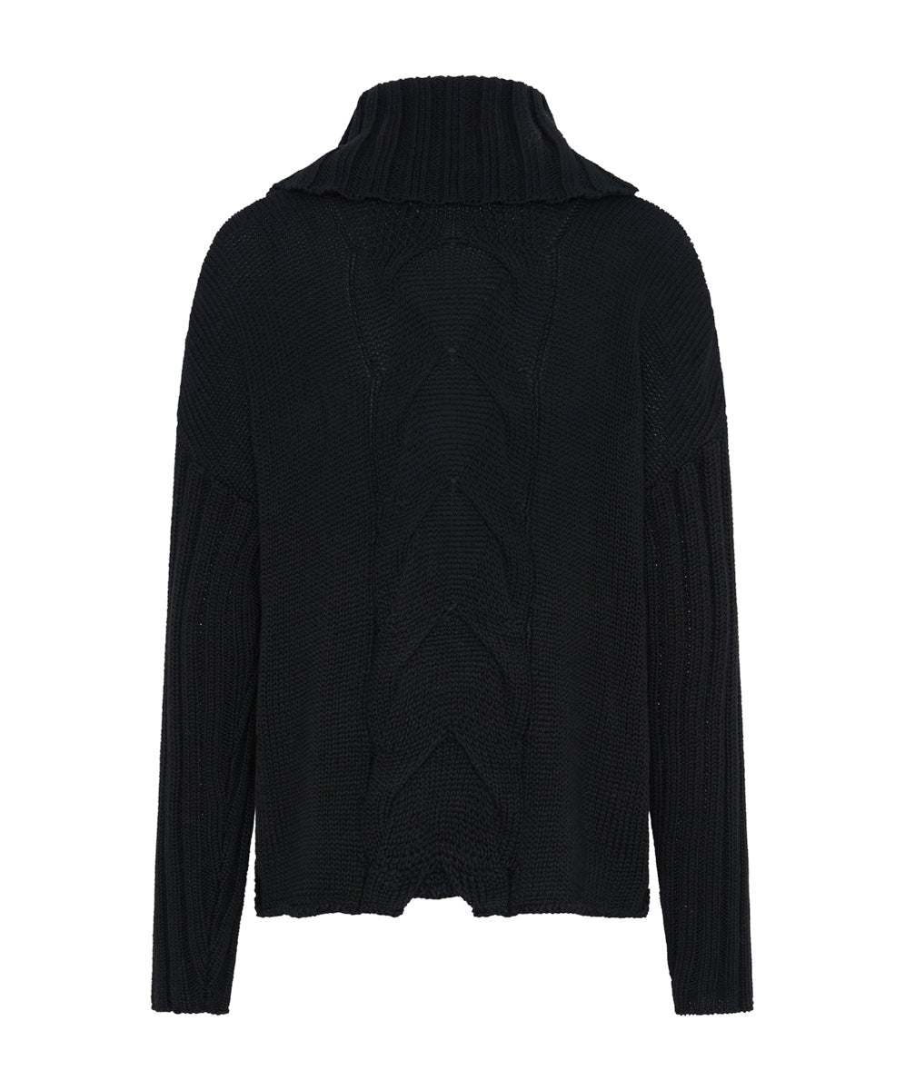 Classic Chunky Roll Neck Knit Sweater - Black