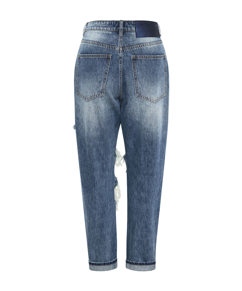 Saints Low Waist Boyfriend Denim Jeans - Blue Love