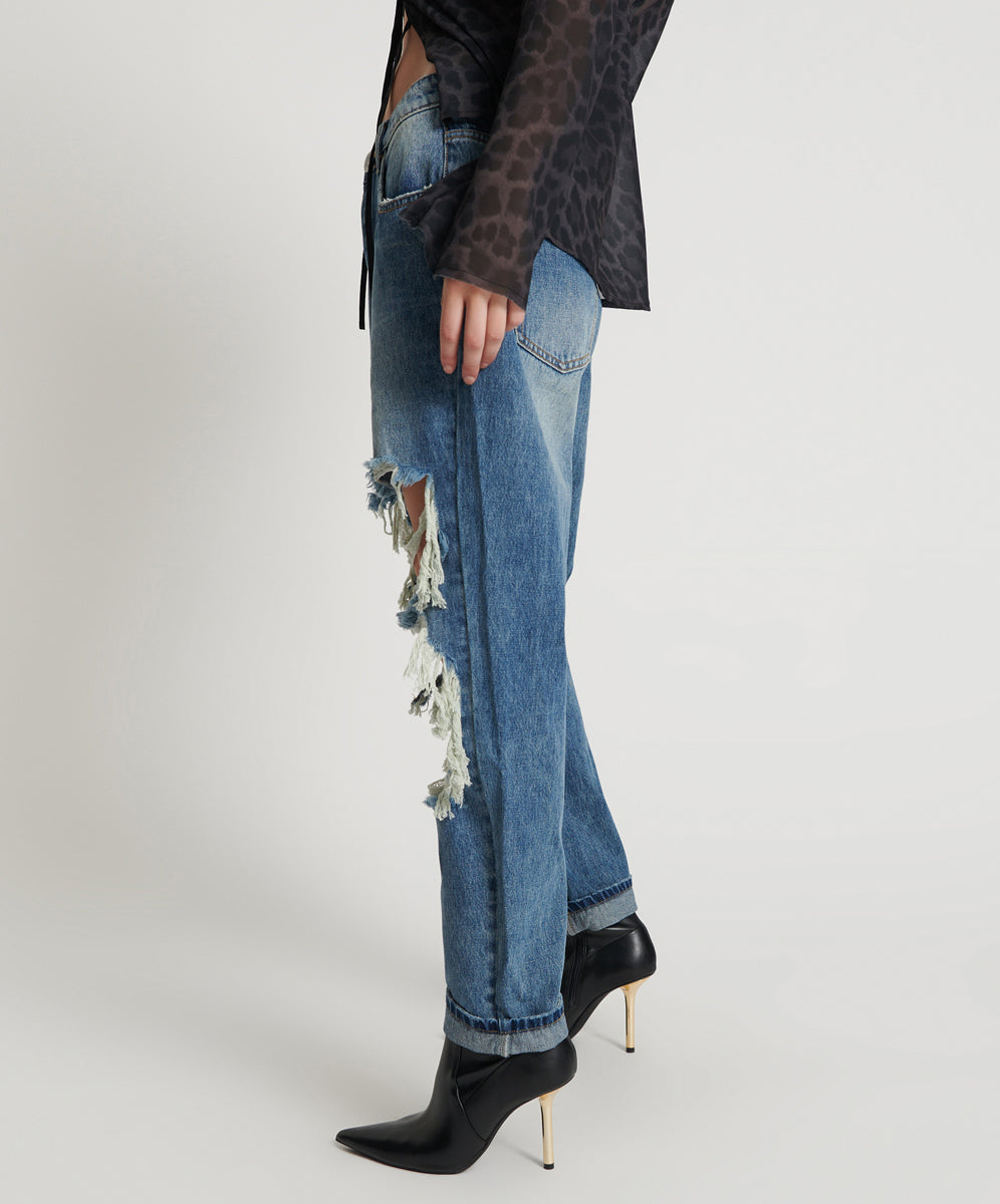 Saints Low Waist Boyfriend Denim Jeans - Blue Love