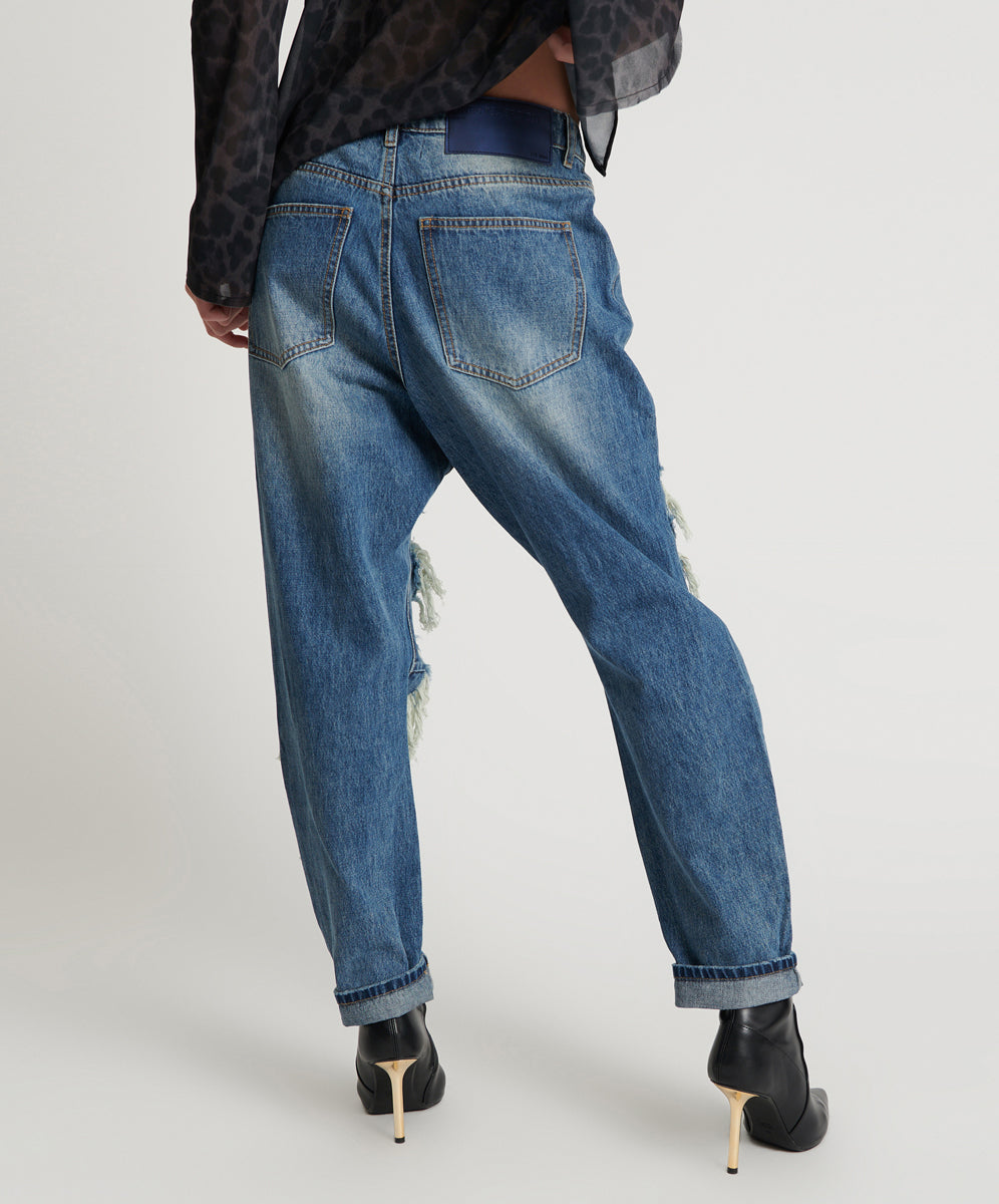 Saints Low Waist Boyfriend Denim Jeans - Blue Love