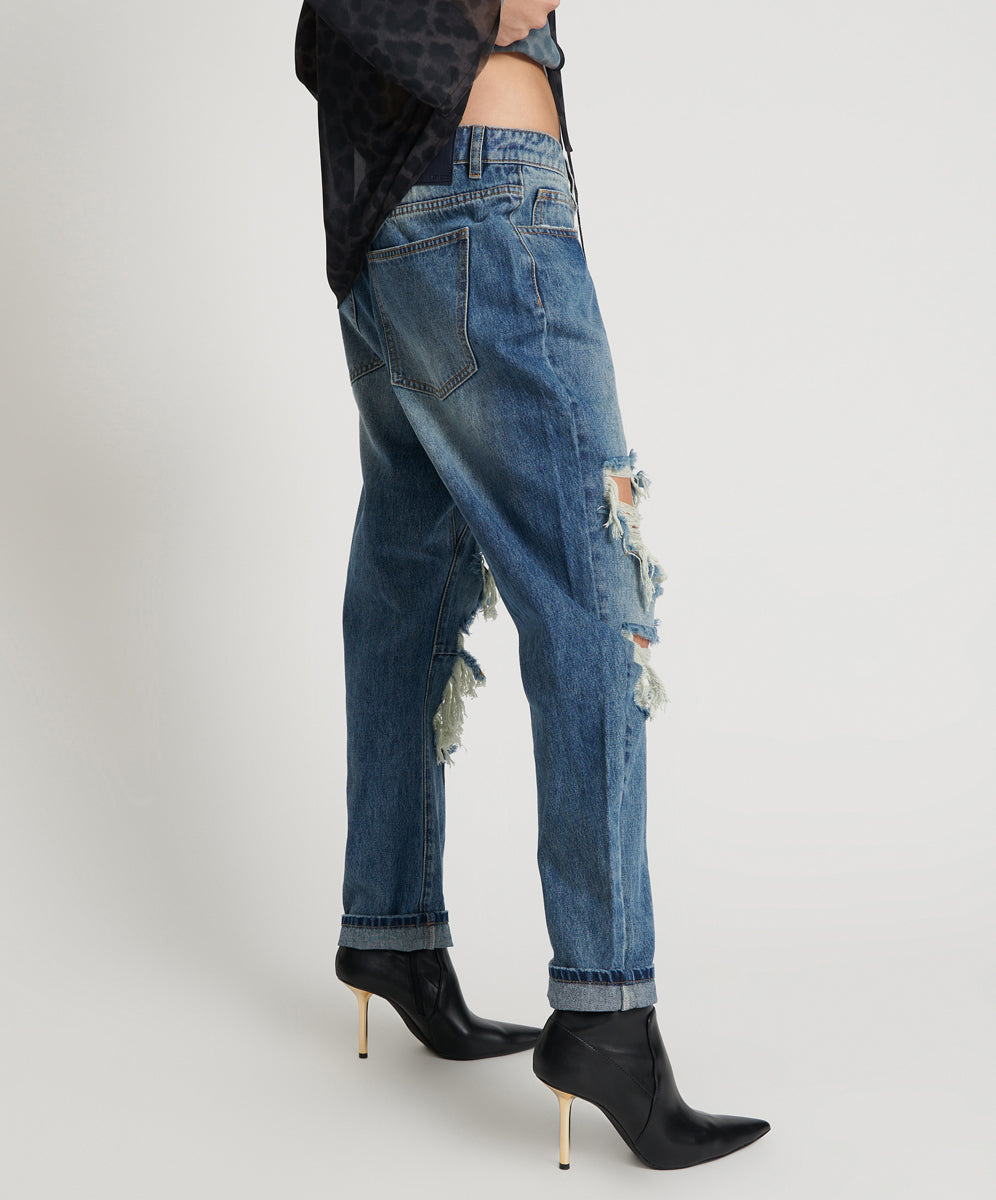 Saints Low Waist Boyfriend Denim Jeans - Blue Love