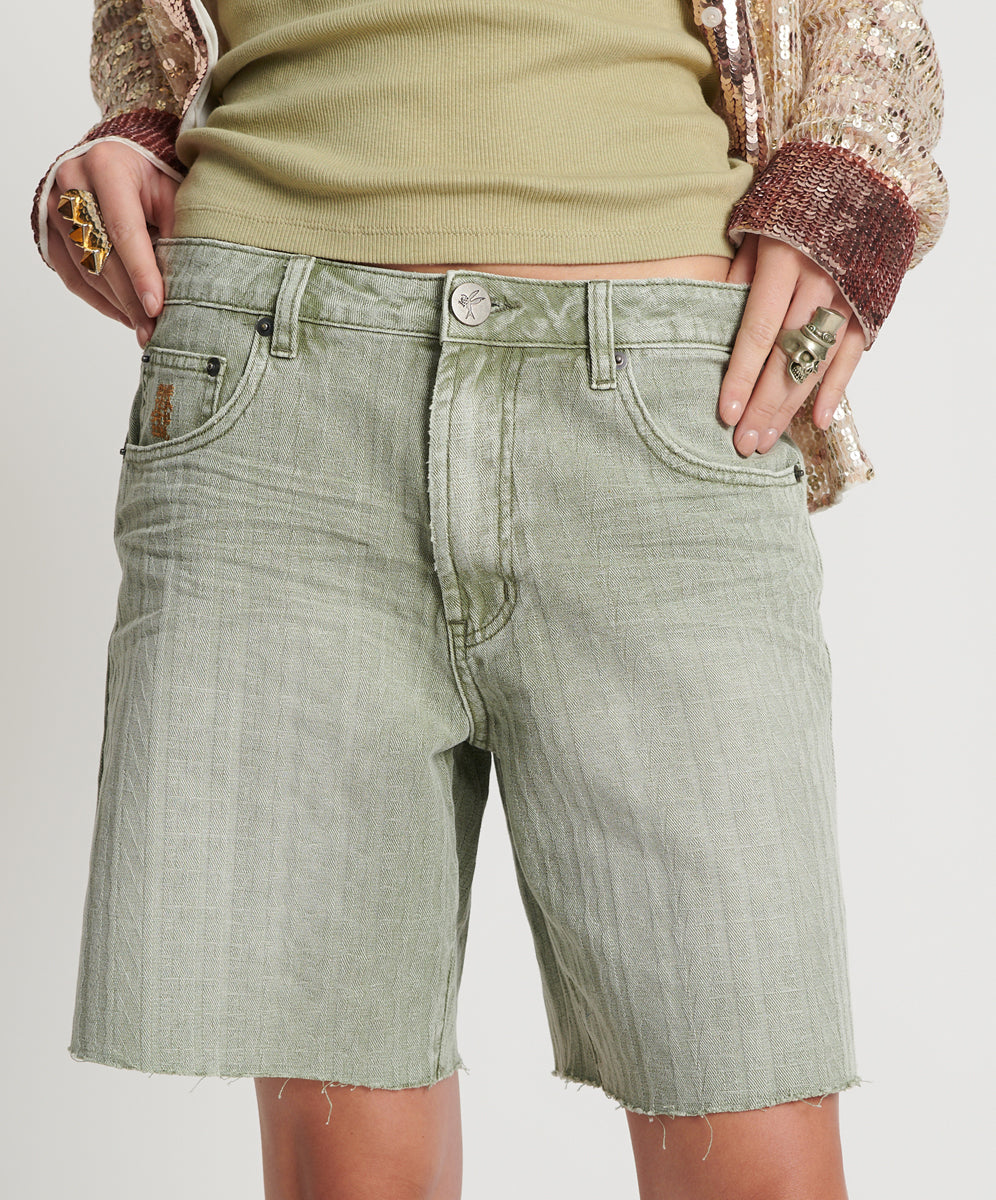 Jacksons Mid Waist Wide Leg Denim Shorts - Khaki