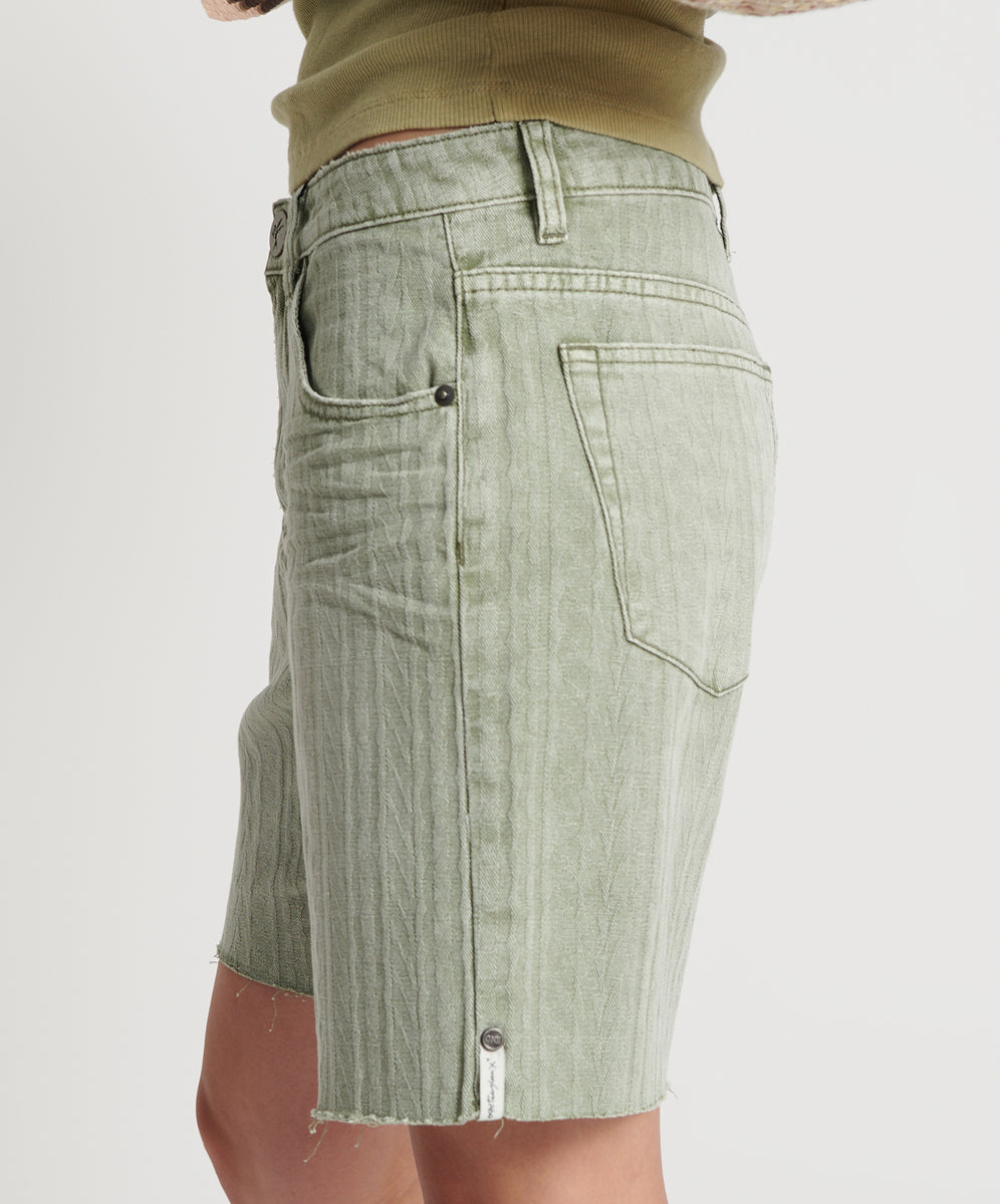 Jacksons Mid Waist Wide Leg Denim Shorts - Khaki