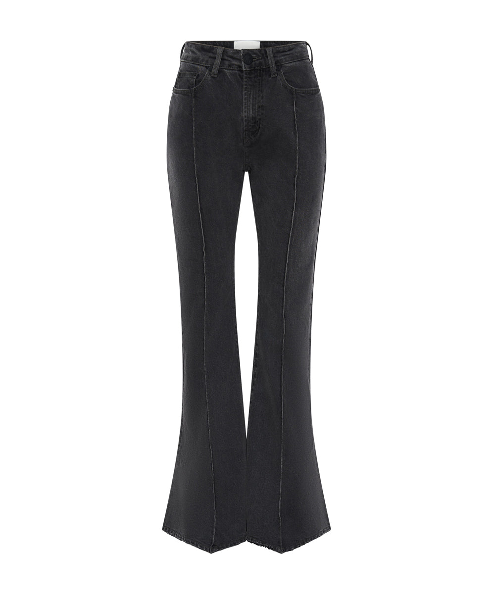 Trumpet High Waist Flared Denim Jeans - Washed Black