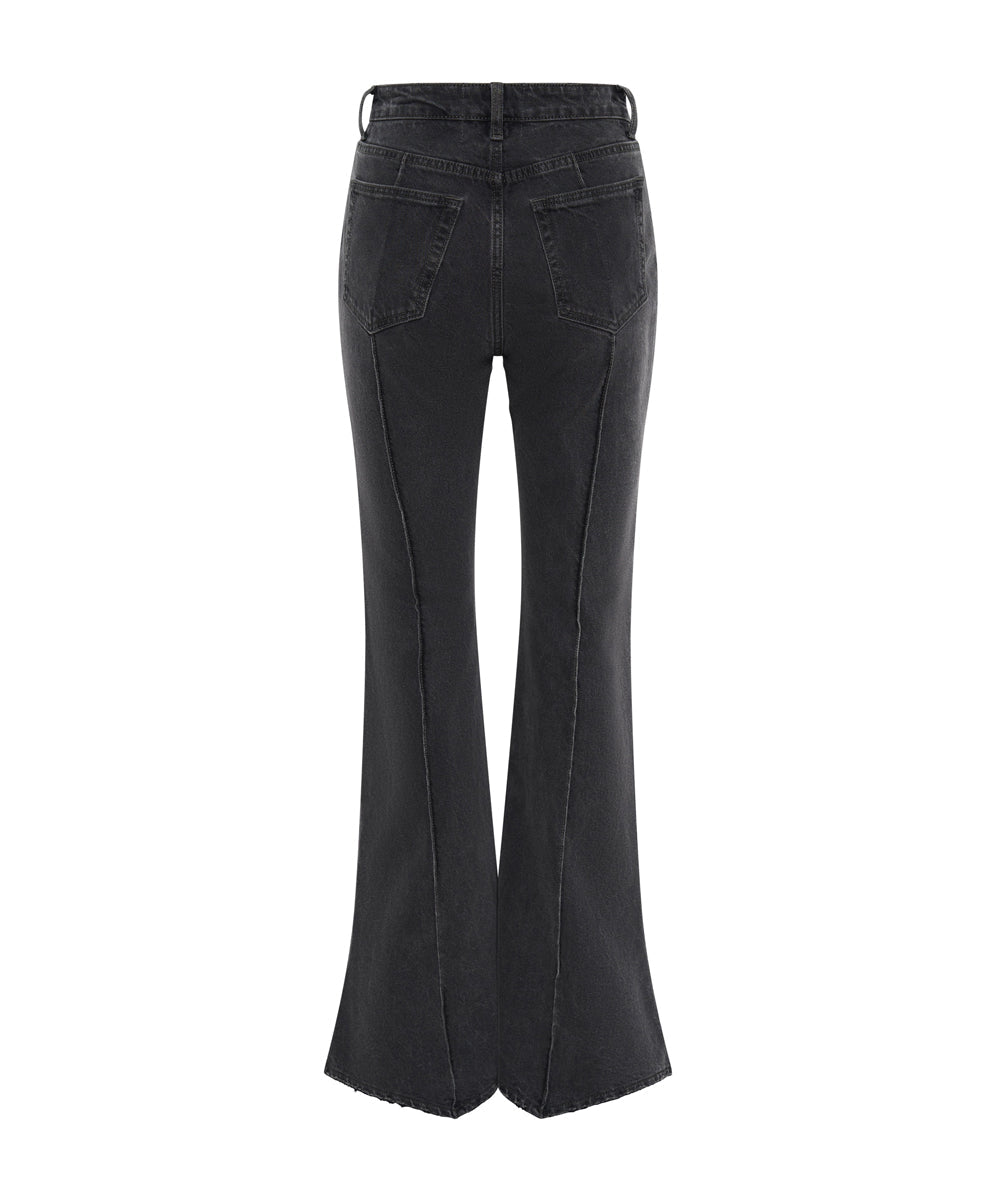 Trumpet High Waist Flared Denim Jeans - Washed Black