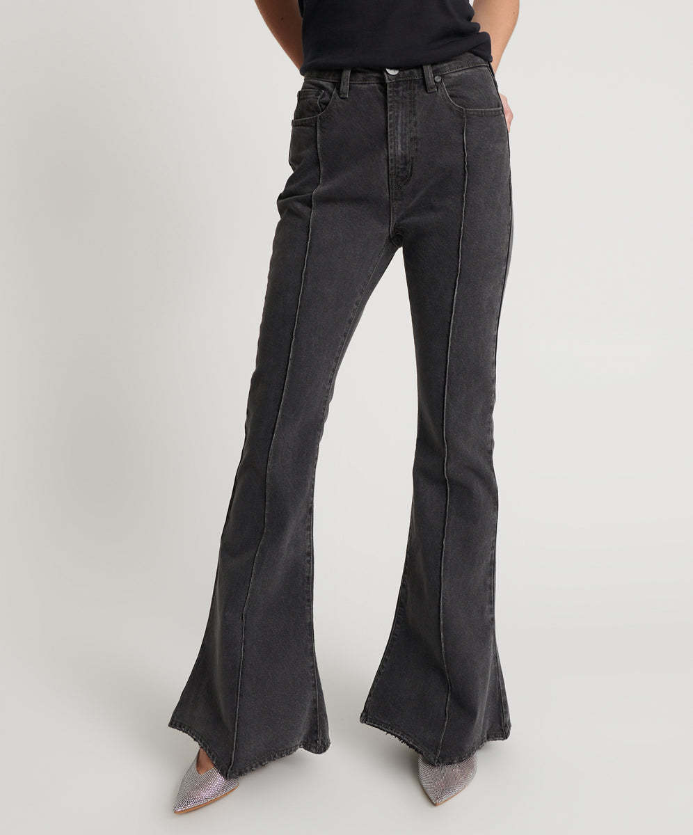 Trumpet High Waist Flared Denim Jeans - Washed Black