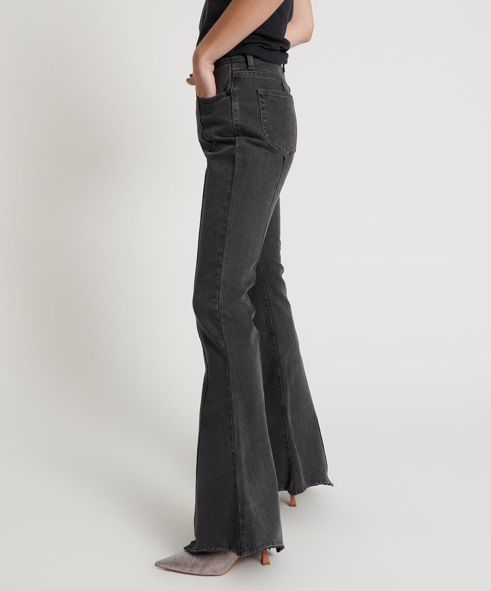 Trumpet High Waist Flared Denim Jeans - Washed Black