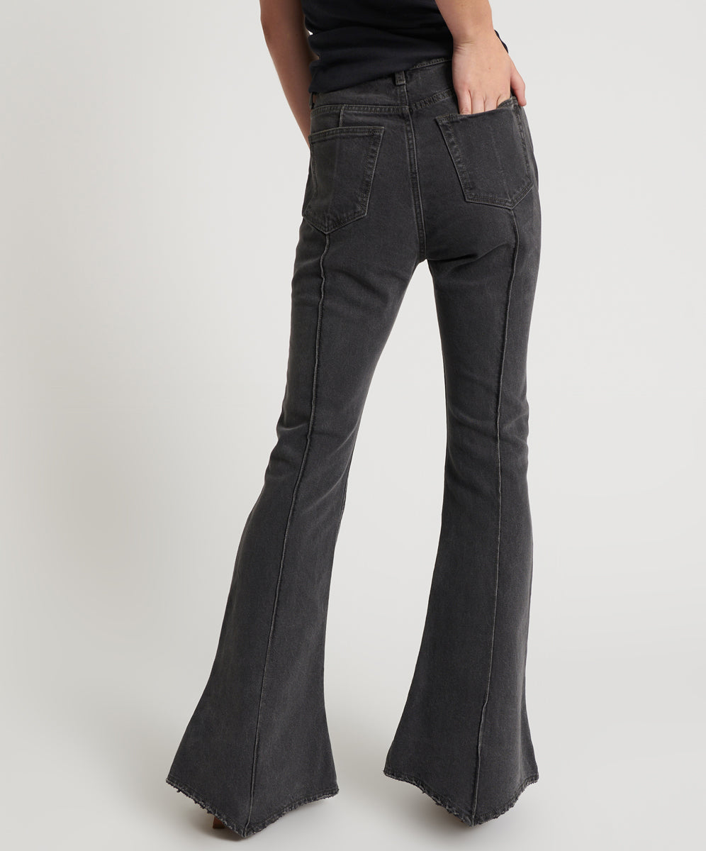 Trumpet High Waist Flared Denim Jeans - Washed Black