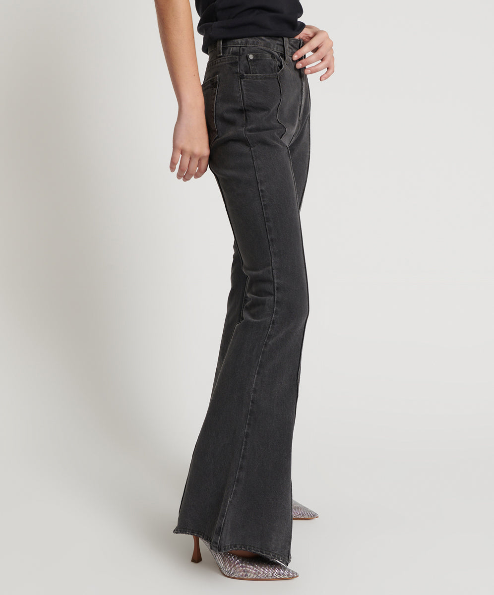 Trumpet High Waist Flared Denim Jeans - Washed Black