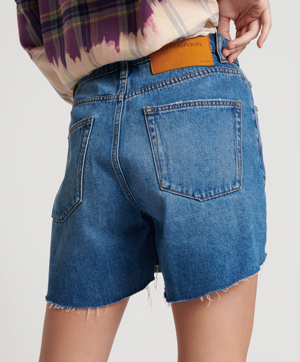 Legends High Waist Mom Fit Denim Shorts - Bay Blue