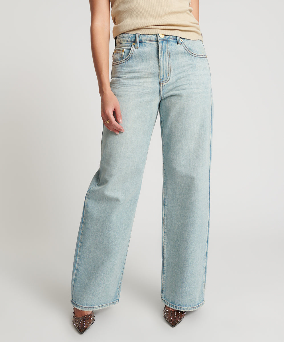 Jackson Mid Waist Wide Leg Denim Jeans - Kansas Blue