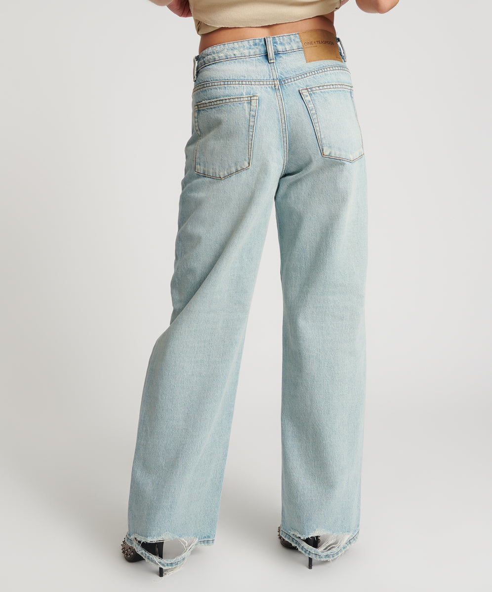 Jackson Mid Waist Wide Leg Denim Jeans - Kansas Blue