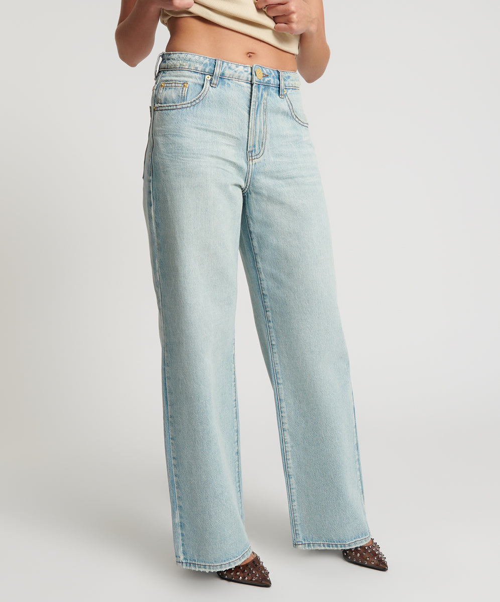 Jackson Mid Waist Wide Leg Denim Jeans - Kansas Blue