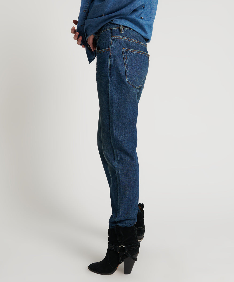 Truckers Mid Waist Straight Leg Denim Jeans - Royal Blue