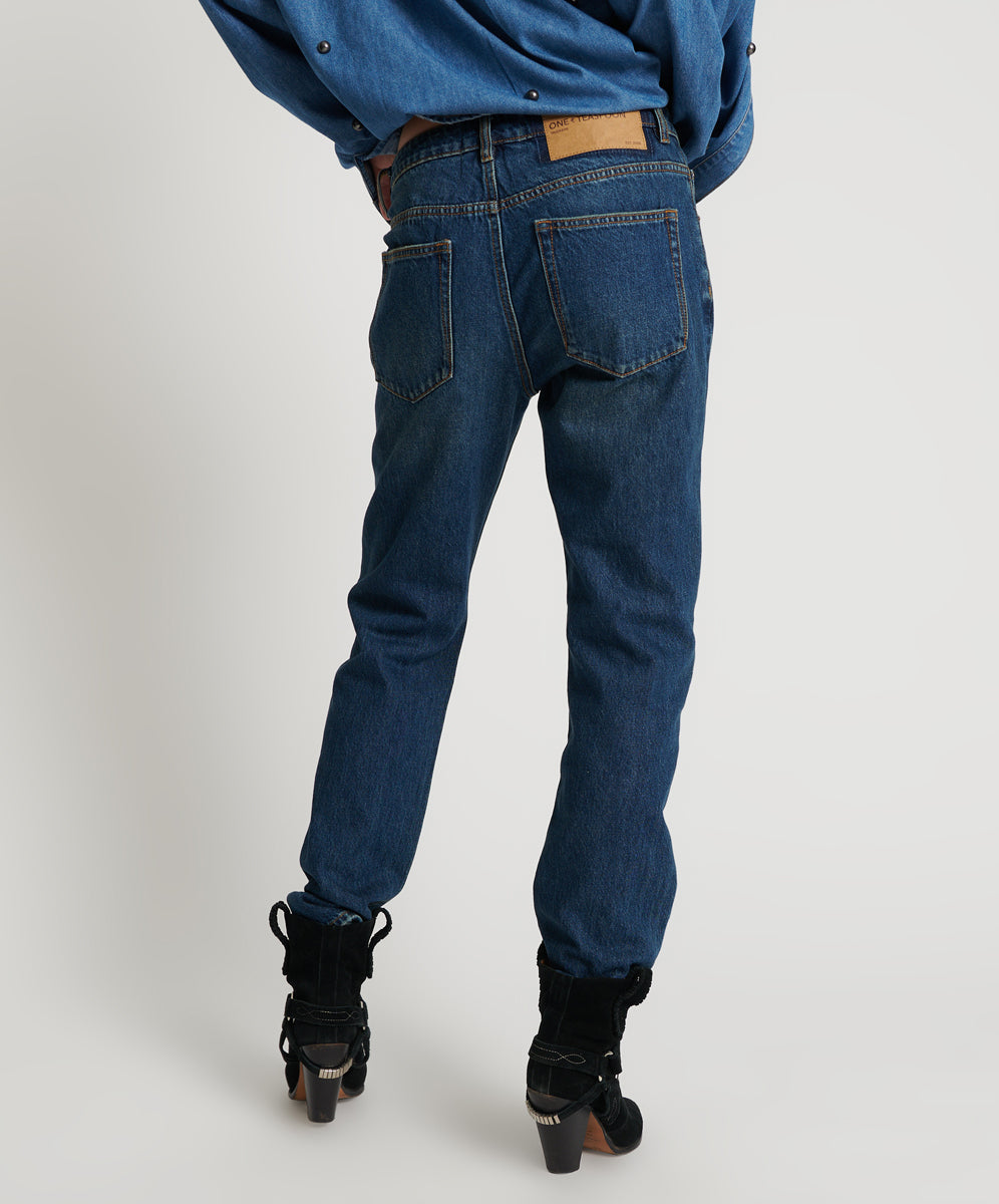 Truckers Mid Waist Straight Leg Denim Jeans - Royal Blue