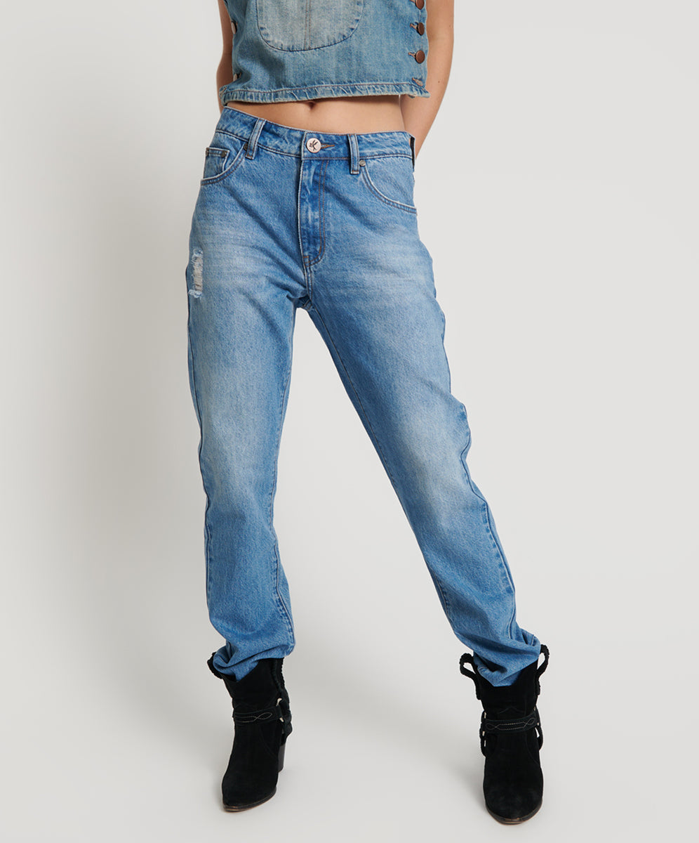 Awesome Baggies High Waist Straight Leg Denim Jeans - Ciao Blue