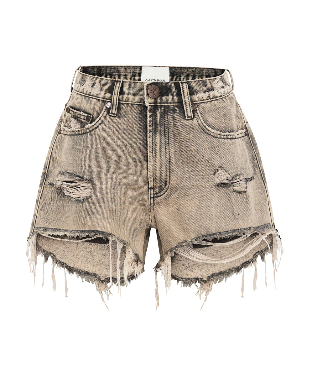 Truckers Mid Waist Relaxed Denim Shorts - Rust