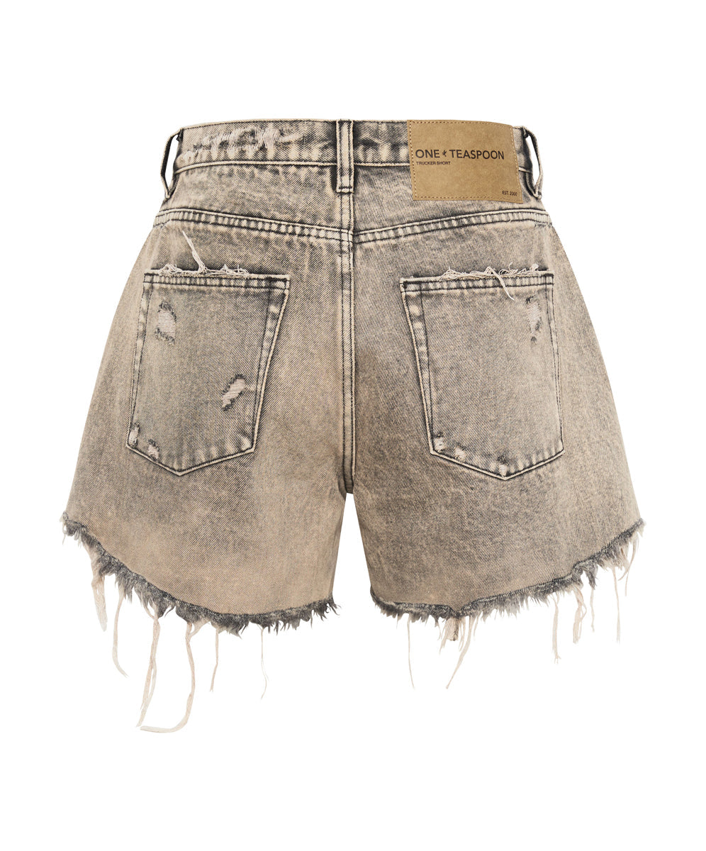 Truckers Mid Waist Relaxed Denim Shorts - Rust