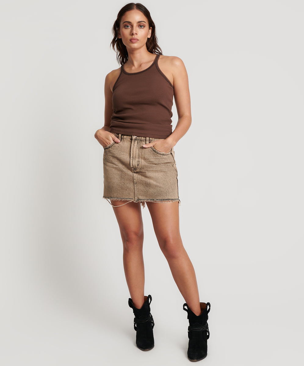 2020 High Waist Mini Denim Skirt - Rust