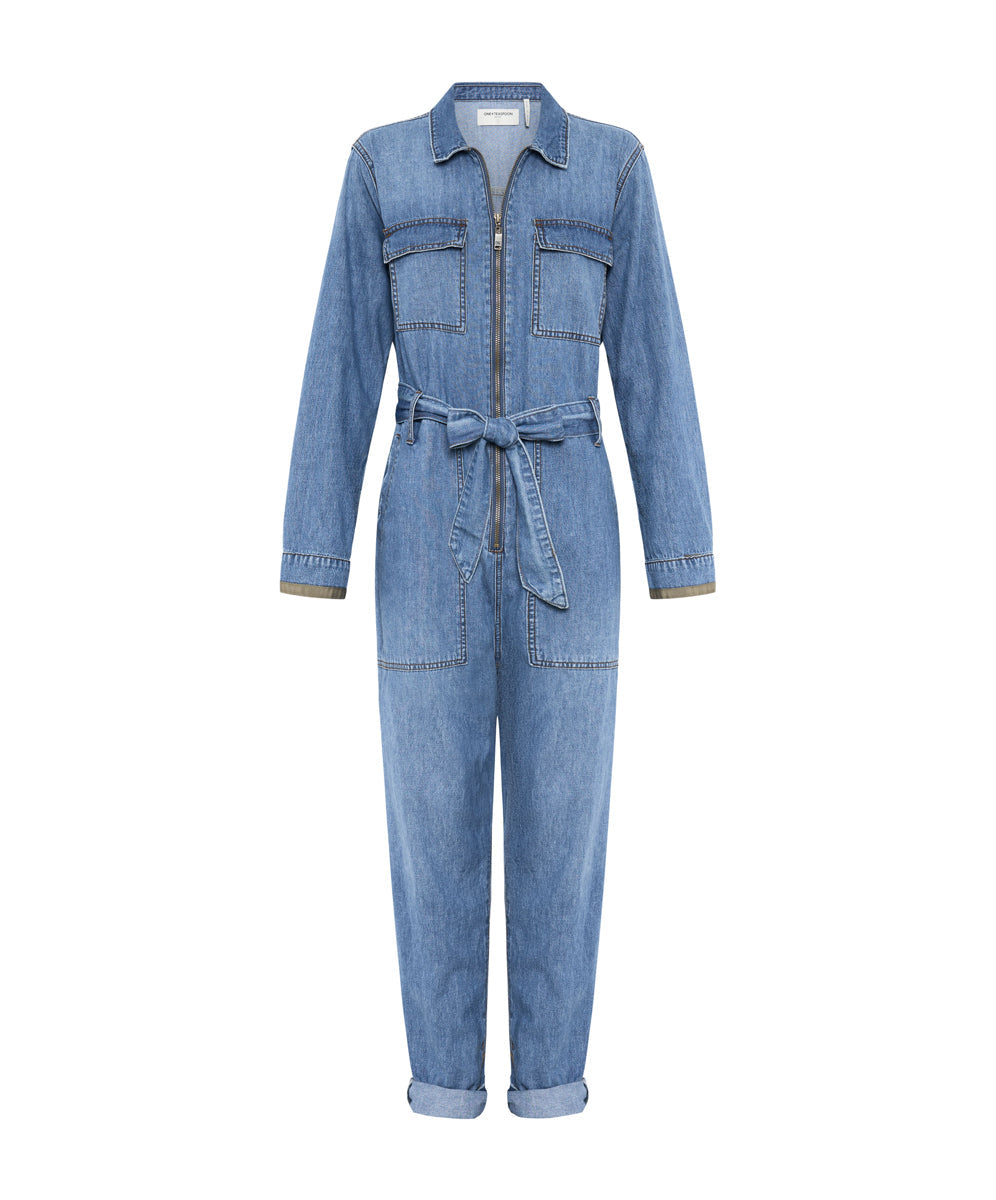 Claudia Long-Length Denim Overalls - Ciao Blue