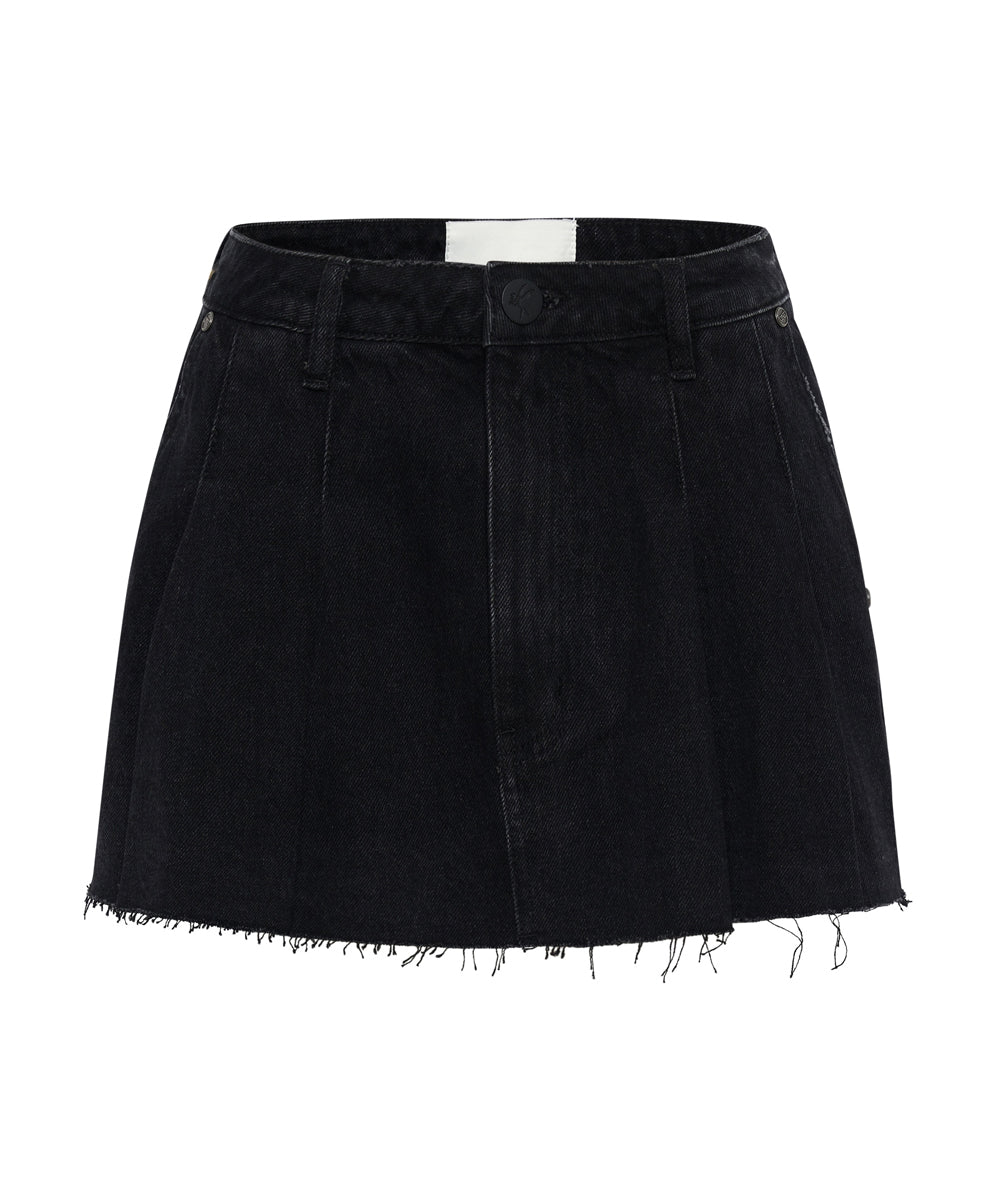 Pleated Micro Denim Mini Skirt - Black Oak