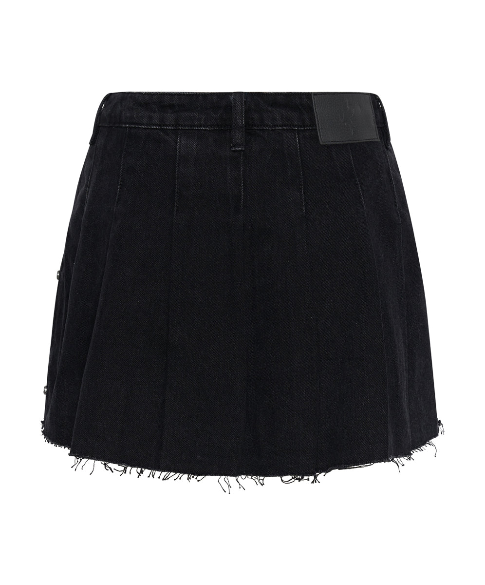 Pleated Micro Denim Mini Skirt - Black Oak