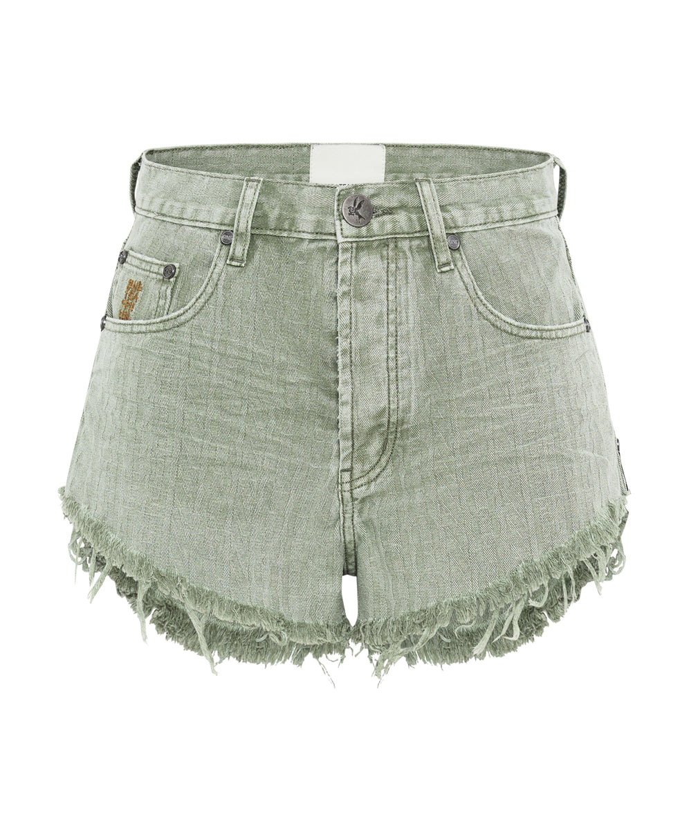 Outlaws Low Waist Mid Length Denim Shorts - Khaki