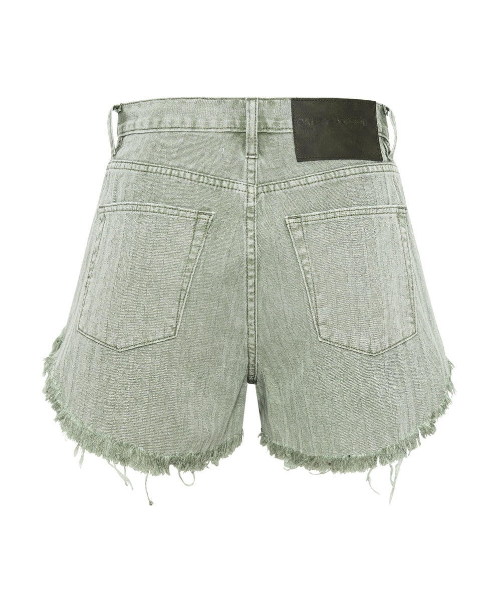 Outlaws Low Waist Mid Length Denim Shorts - Khaki