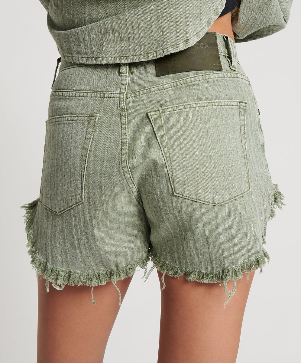 Outlaws Low Waist Mid Length Denim Shorts - Khaki