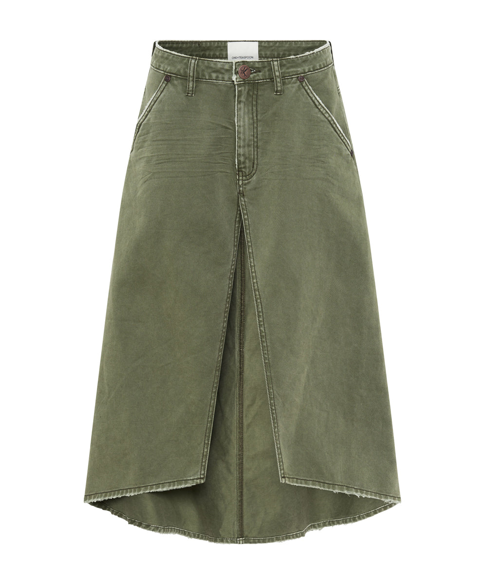 Mrs Carter Low Waist Long Denim Skirt - St Khaki