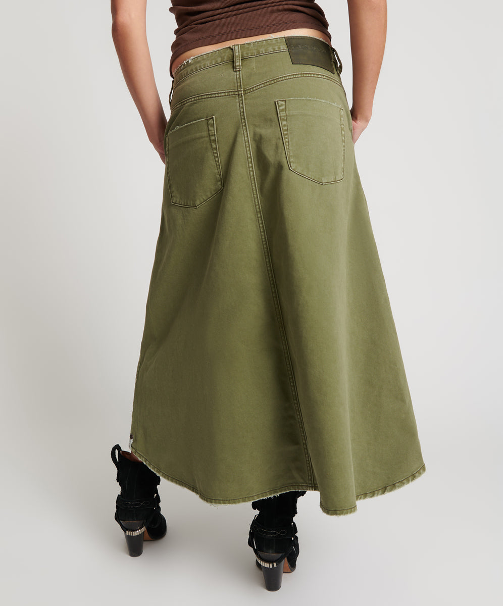 Mrs Carter Low Waist Long Denim Skirt - St Khaki