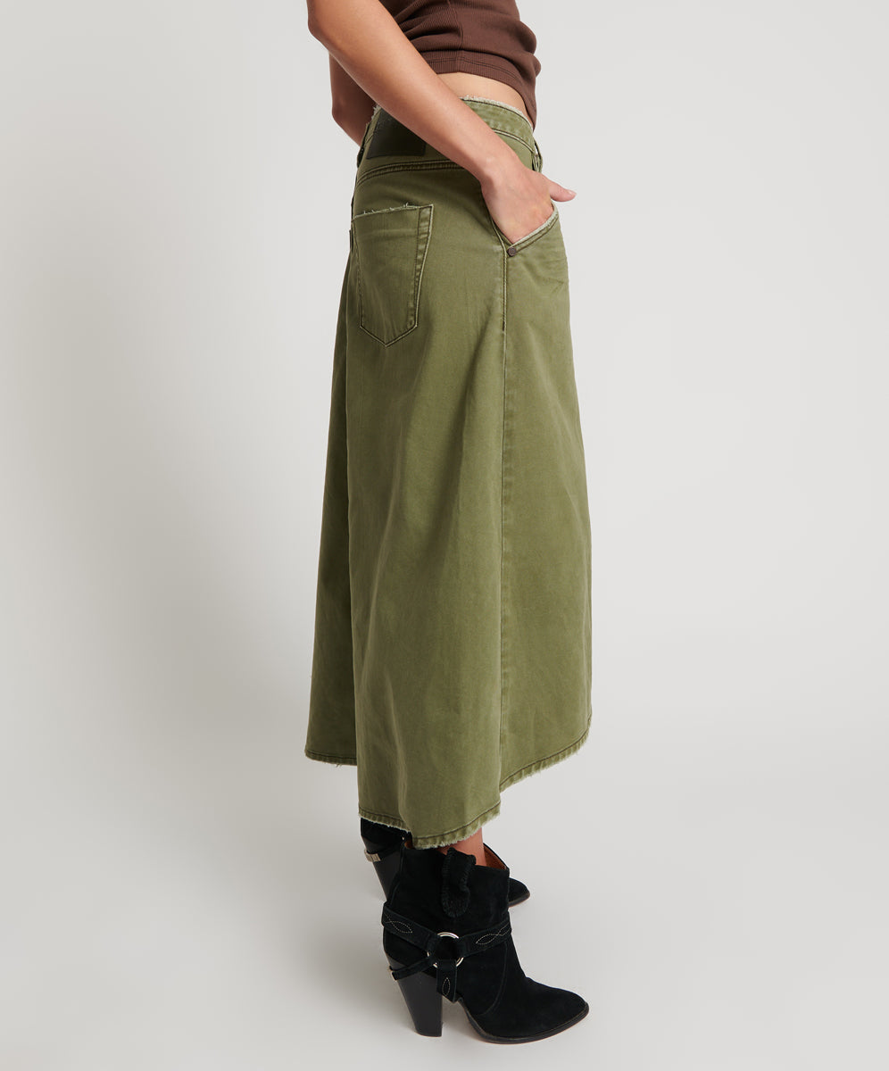 Mrs Carter Low Waist Long Denim Skirt - St Khaki