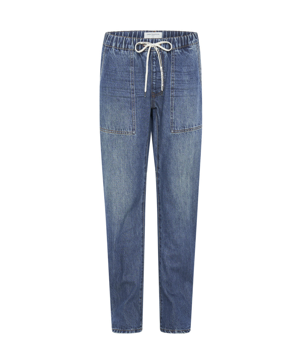 GRITTY BLUE SHABBIES DRAWSTRING BOYFRIEND JEANS