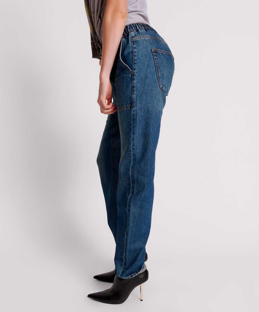 GRITTY BLUE SHABBIES DRAWSTRING BOYFRIEND JEANS