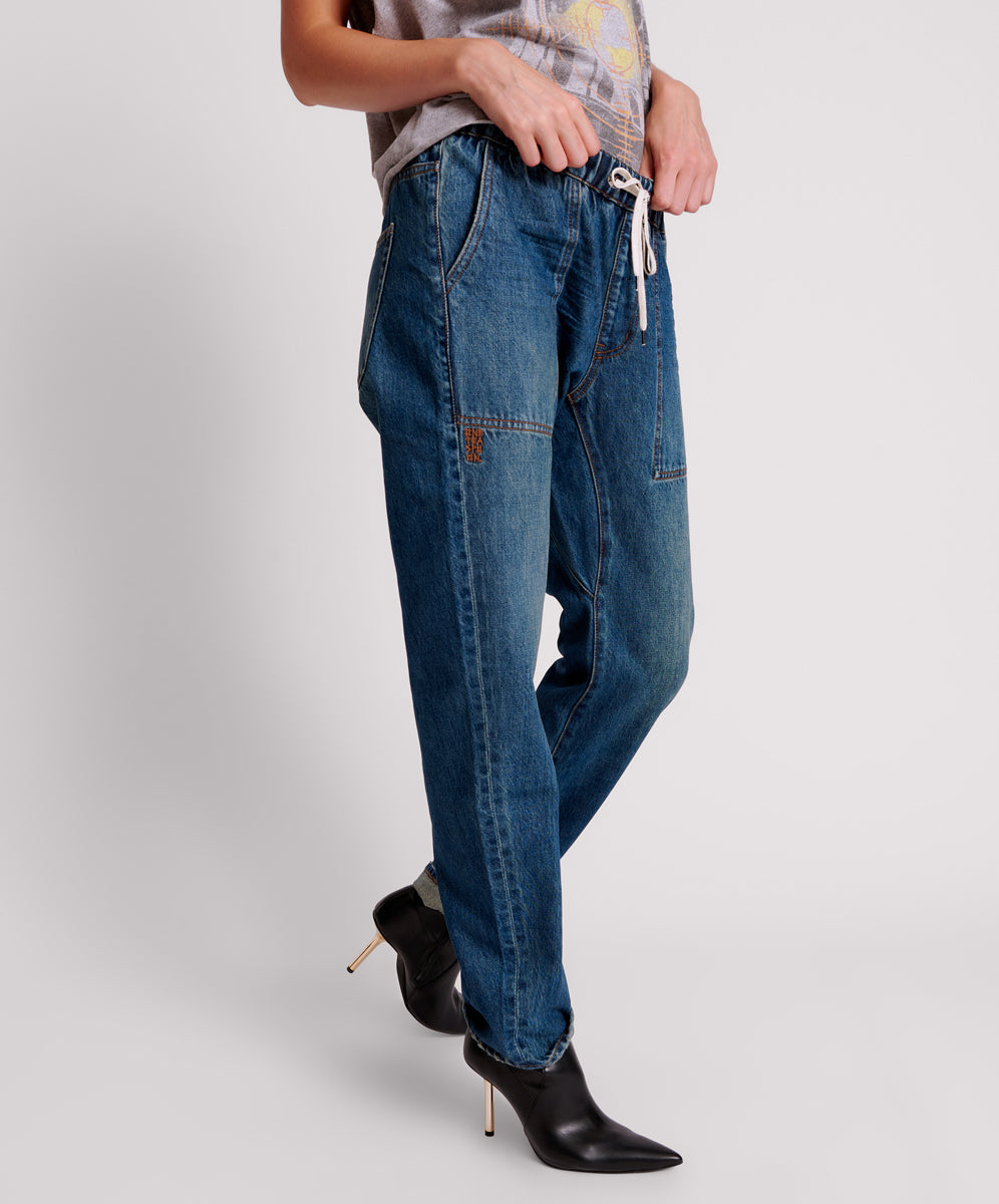 GRITTY BLUE SHABBIES DRAWSTRING BOYFRIEND JEANS